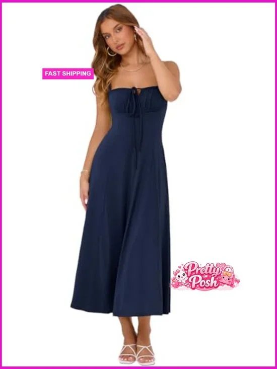 Corset Midi Dress with Adjustable Spaghetti Straps and Lace-Up Front - Picture 6 of 6